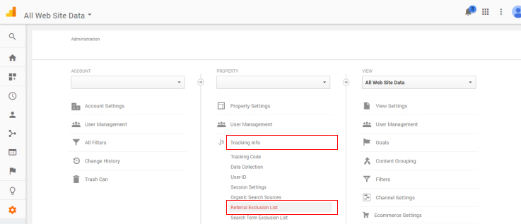 Accessing the Referral Exclusion List in Google Analytics